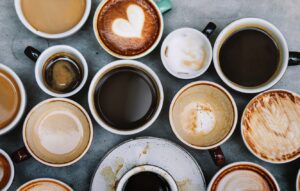 image of many coffee cups direct overhead perspective